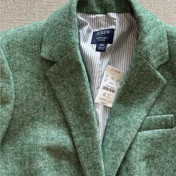NWT J. Crew Herringbone Wool Blend Schoolboy Blazer Green Size 4P | Petite - Picture 3 of 9